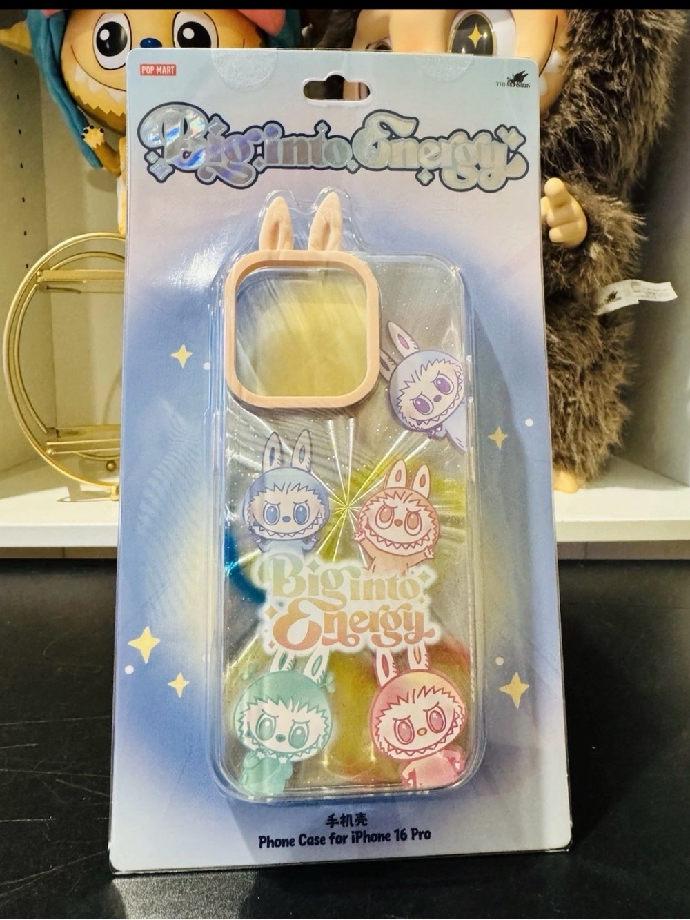 Big Into Energy Bunny-Ear Clear Phone Case for iPhone 16 Pro-Pastel Rainbow-NWB